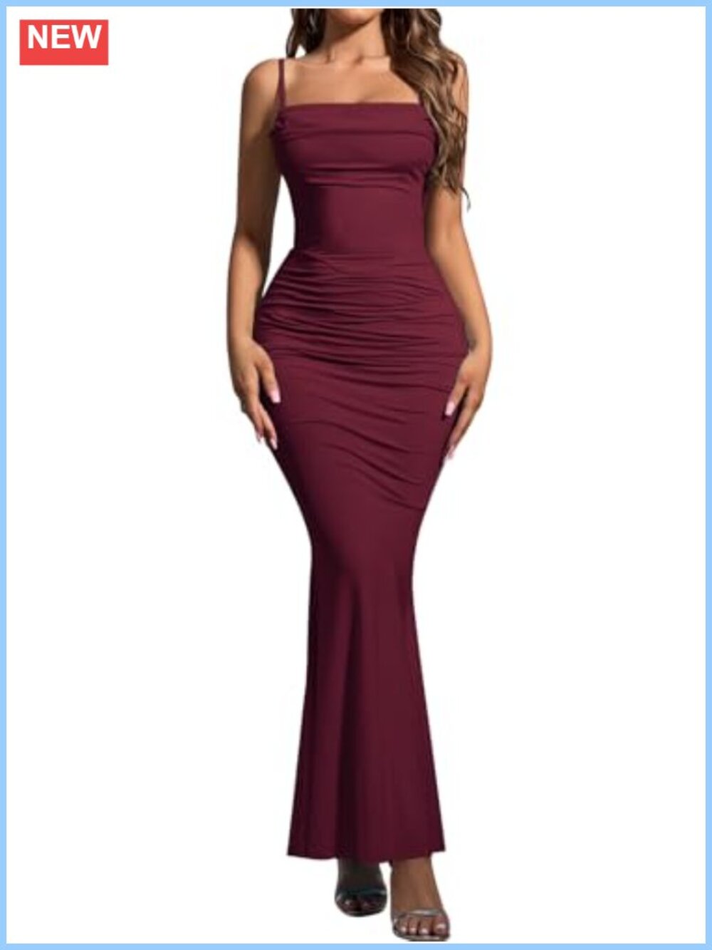 Bodycon Maxi Dress Spaghetti Strap Sleeveless Mermaid Formal Wedding Guest